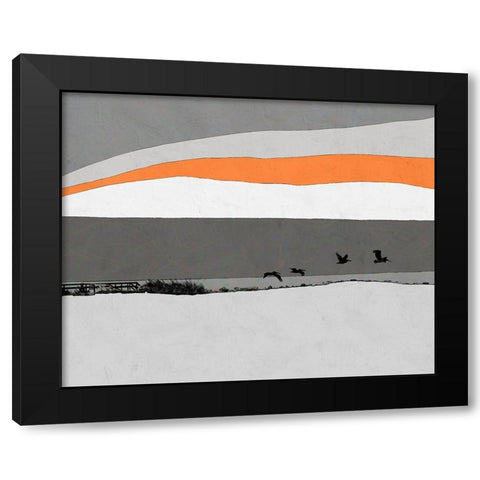 Birds Over Water Black Modern Wood Framed Art Print by Tom, Ella