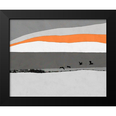 Birds Over Water Black Modern Wood Framed Art Print by Tom, Ella