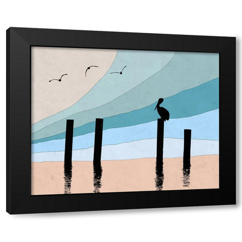 Pelican Post I Black Modern Wood Framed Art Print with Double Matting by Tom, Ella