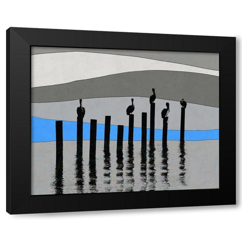 Pelican View Black Modern Wood Framed Art Print by Tom, Ella