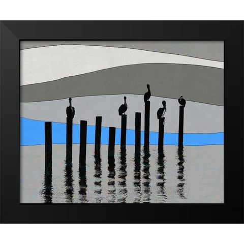 Pelican View Black Modern Wood Framed Art Print by Tom, Ella