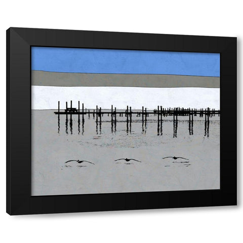 Pelican Beach Black Modern Wood Framed Art Print by Tom, Ella