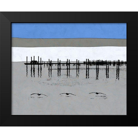 Pelican Beach Black Modern Wood Framed Art Print by Tom, Ella