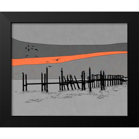 Old Dock Black Modern Wood Framed Art Print by Tom, Ella