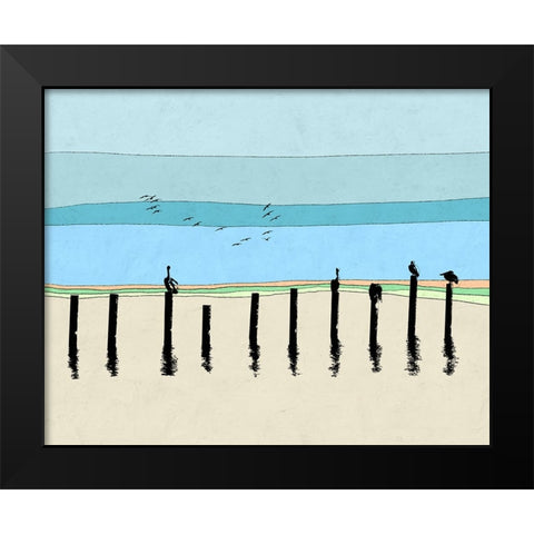 Pelican Horizon Black Modern Wood Framed Art Print by Tom, Ella