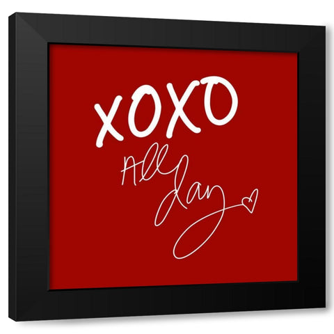 XOXO All Day on Red Black Modern Wood Framed Art Print with Double Matting by SD Graphics Studio