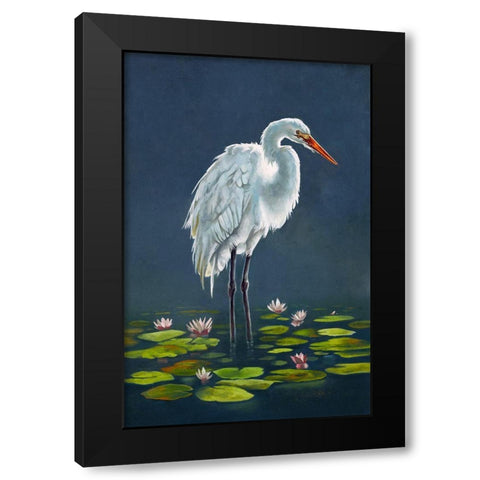 Egret Amongst The Lily Pads Black Modern Wood Framed Art Print by Sheppard, Lucca