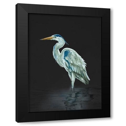 Garza Azul On Black Black Modern Wood Framed Art Print by Sheppard, Lucca