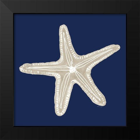 Beige Starfish On Navy II Black Modern Wood Framed Art Print by Loreth, Lanie