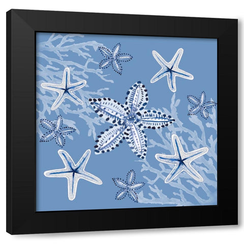 Indigo Dots Starfish Seascape Black Modern Wood Framed Art Print with Double Matting by Loreth, Lanie