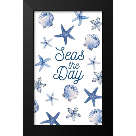 Seas The Day Indigo Starfish Black Modern Wood Framed Art Print by Loreth, lanie
