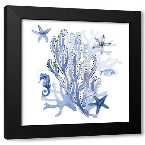 Indigo Coral Reef Black Modern Wood Framed Art Print by Loreth, Lanie