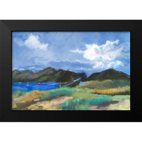 Beached Row Boat Black Modern Wood Framed Art Print by Maria, Robin