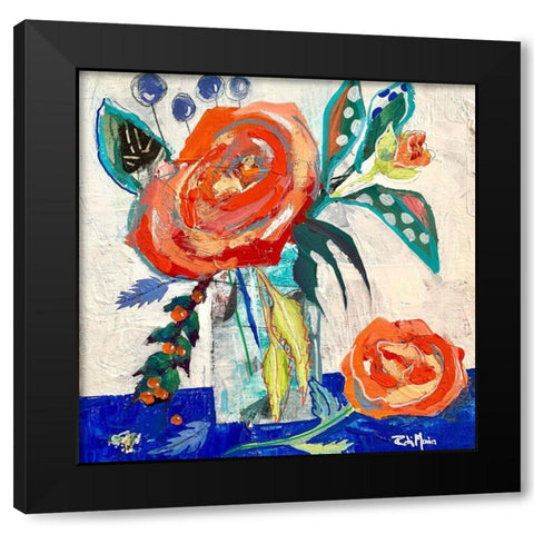 Rose And Berry Rendezvous  Black Modern Wood Framed Art Print with Double Matting by Maria, Robin