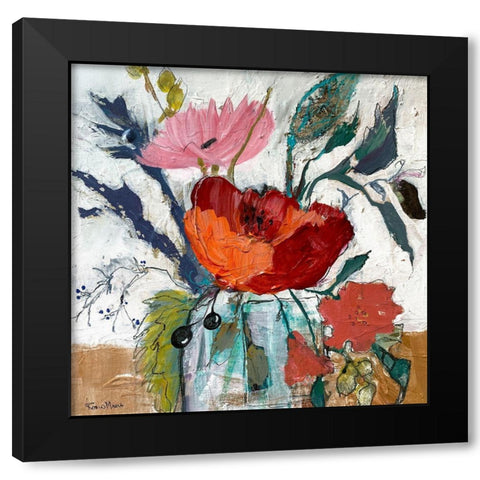 Prettty Jar Flowers Black Modern Wood Framed Art Print with Double Matting by Maria, Robin