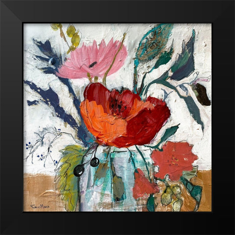 Prettty Jar Flowers Black Modern Wood Framed Art Print by Maria, Robin