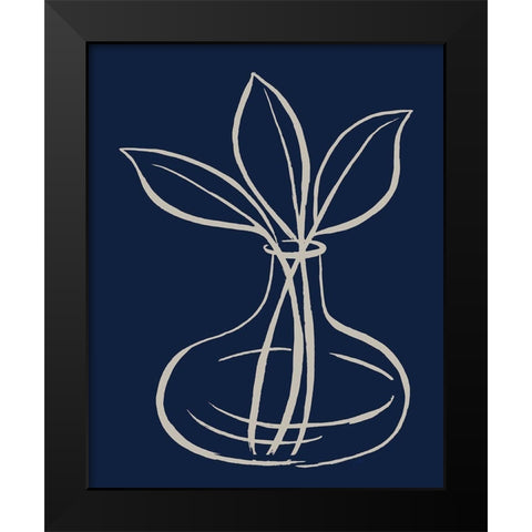 Line Leaves In Vase On Navy I Black Modern Wood Framed Art Print by Medley, Elizabeth