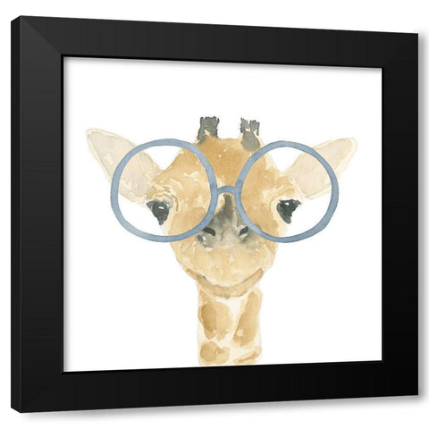 Giraffe With Glasses Black Modern Wood Framed Art Print by Price, Lucille