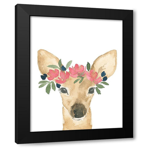 Baby Deer With A Floral Crown Black Modern Wood Framed Art Print with Double Matting by Price, Lucille