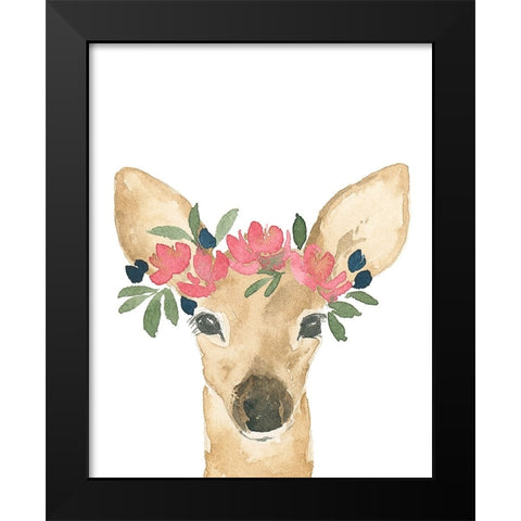 Baby Deer With A Floral Crown Black Modern Wood Framed Art Print by Price, Lucille