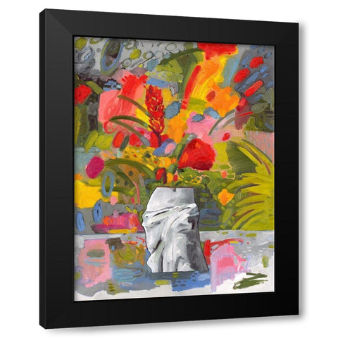 Abstract Flora Black Modern Wood Framed Art Print by Athas, Vas