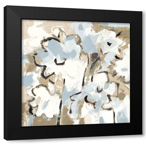 Light Blue Floral Black Modern Wood Framed Art Print with Double Matting by Athas, Vas