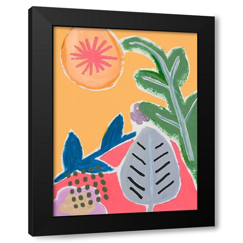 Take On Flora Black Modern Wood Framed Art Print by SD Graphics Studio