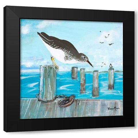 Sandpiper Pier Black Modern Wood Framed Art Print by Maria, Robin