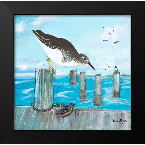 Sandpiper Pier Black Modern Wood Framed Art Print by Maria, Robin