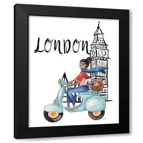 London By Moped Black Modern Wood Framed Art Print by Medley, Elizabeth