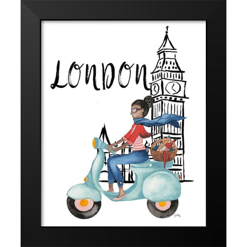 London By Moped Black Modern Wood Framed Art Print by Medley, Elizabeth