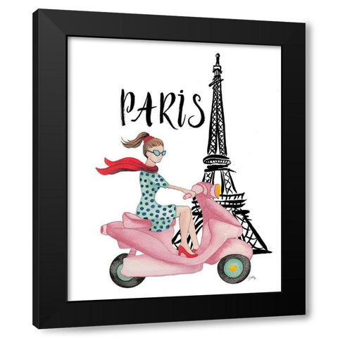 Paris By Moped Black Modern Wood Framed Art Print with Double Matting by Medley, Elizabeth