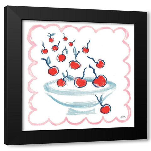 Bowl Full Of Cherries Black Modern Wood Framed Art Print with Double Matting by Medley, Elizabeth