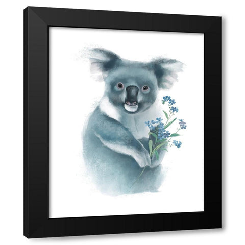 Baby Koala with Flowers Black Modern Wood Framed Art Print by Sheppard, Lucca