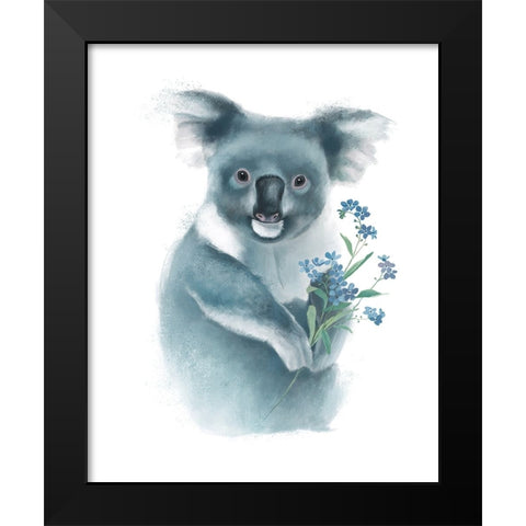 Baby Koala with Flowers Black Modern Wood Framed Art Print by Sheppard, Lucca