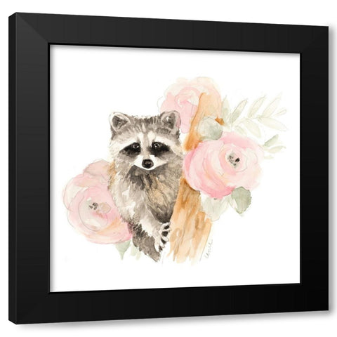 Raccoon on Branch I Black Modern Wood Framed Art Print with Double Matting by Loreth, Lanie
