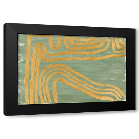 Golden Curves Abstract Black Modern Wood Framed Art Print with Double Matting by SD Graphics Studio