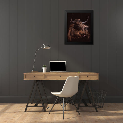 Moody Cow Black Modern Wood Framed Art Print by Meneely, Dan