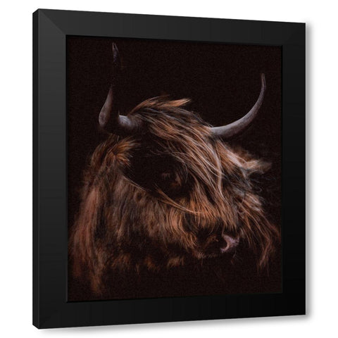 Moody Cow Black Modern Wood Framed Art Print with Double Matting by Meneely, Dan