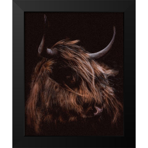 Moody Cow Black Modern Wood Framed Art Print by Meneely, Dan