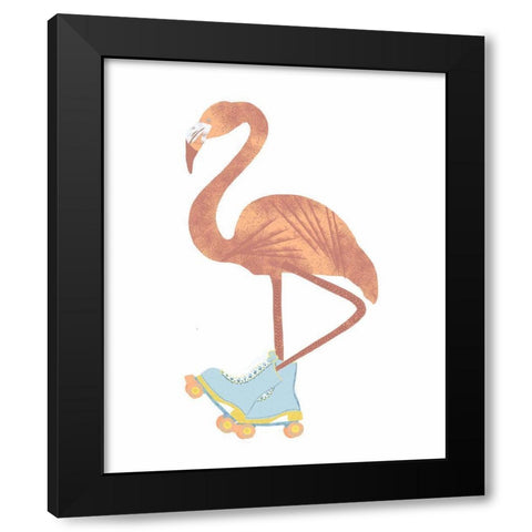 Skating Flamingo Black Modern Wood Framed Art Print with Double Matting by Bucheli, Jen