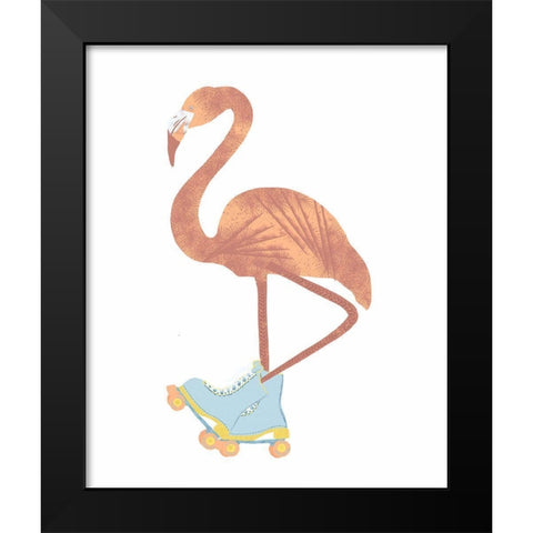 Skating Flamingo Black Modern Wood Framed Art Print by Bucheli, Jen