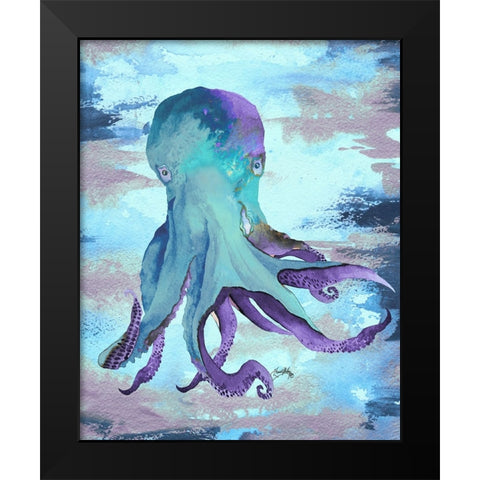 Octopus Blue Black Modern Wood Framed Art Print by Medley, Elizabeth