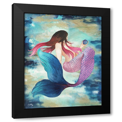 Mermaid Blue Black Modern Wood Framed Art Print by Medley, Elizabeth