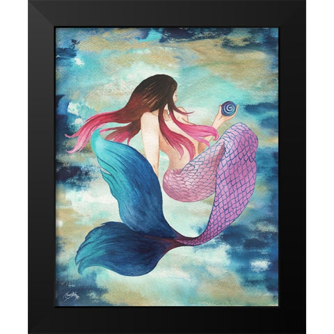 Mermaid Blue Black Modern Wood Framed Art Print by Medley, Elizabeth