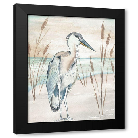 Heron By Beach Grass I Black Modern Wood Framed Art Print with Double Matting by Medley, Elizabeth