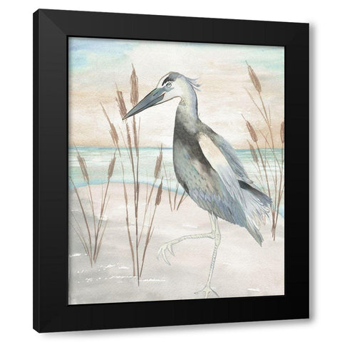 Heron by Beach Grass II Black Modern Wood Framed Art Print with Double Matting by Medley, Elizabeth