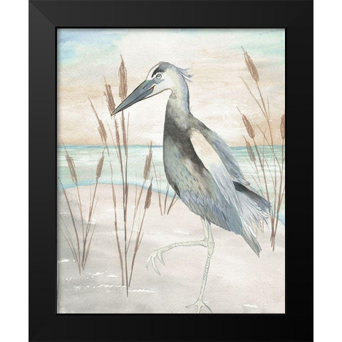 Heron by Beach Grass II Black Modern Wood Framed Art Print by Medley, Elizabeth