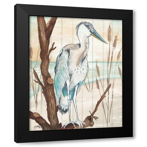 Heron On Branch I Black Modern Wood Framed Art Print with Double Matting by Medley, Elizabeth