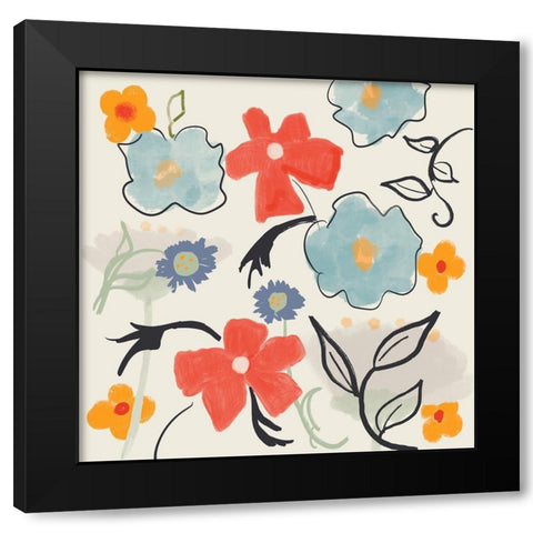 Flower Print Black Modern Wood Framed Art Print by Maria, Robin
